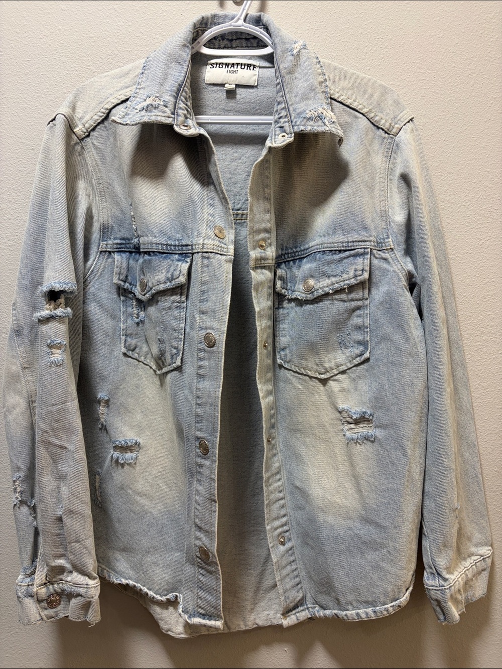 Signature Eight Distressed Denim Oversized Shacket M